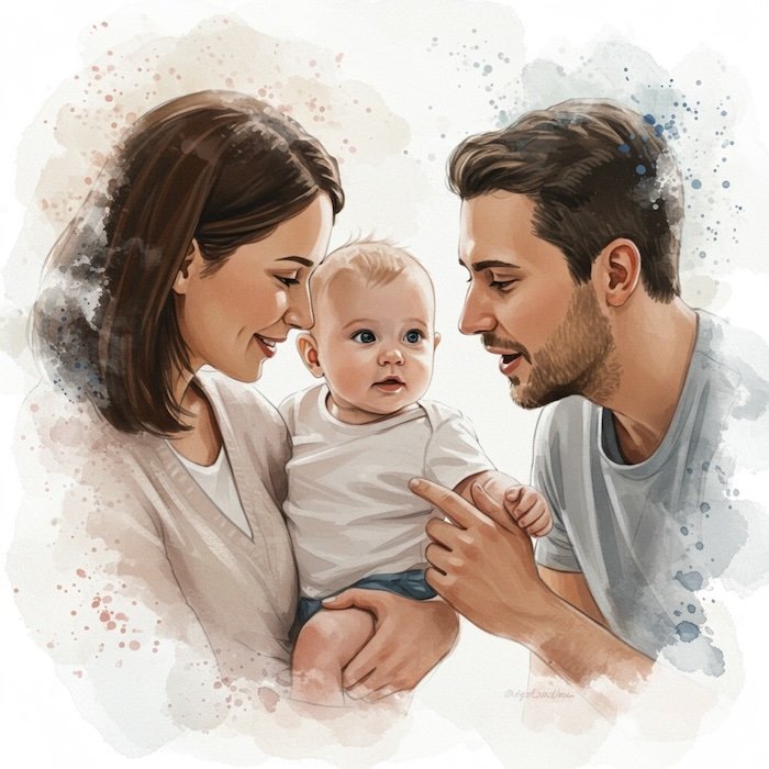 Parents talking to a baby